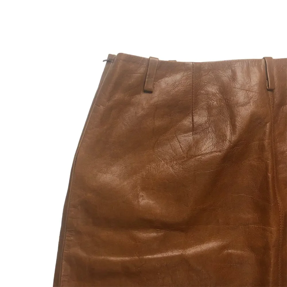 Joie Cognac Felicia Leather Mini Skirt - Size Medium